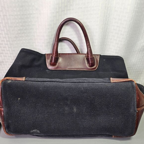 Levenger Leather Brown and Black Canvas Tote Carryall Bag Great condition - Picture 4 of 6